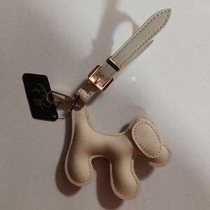 Cream Dog Keychain with Strap